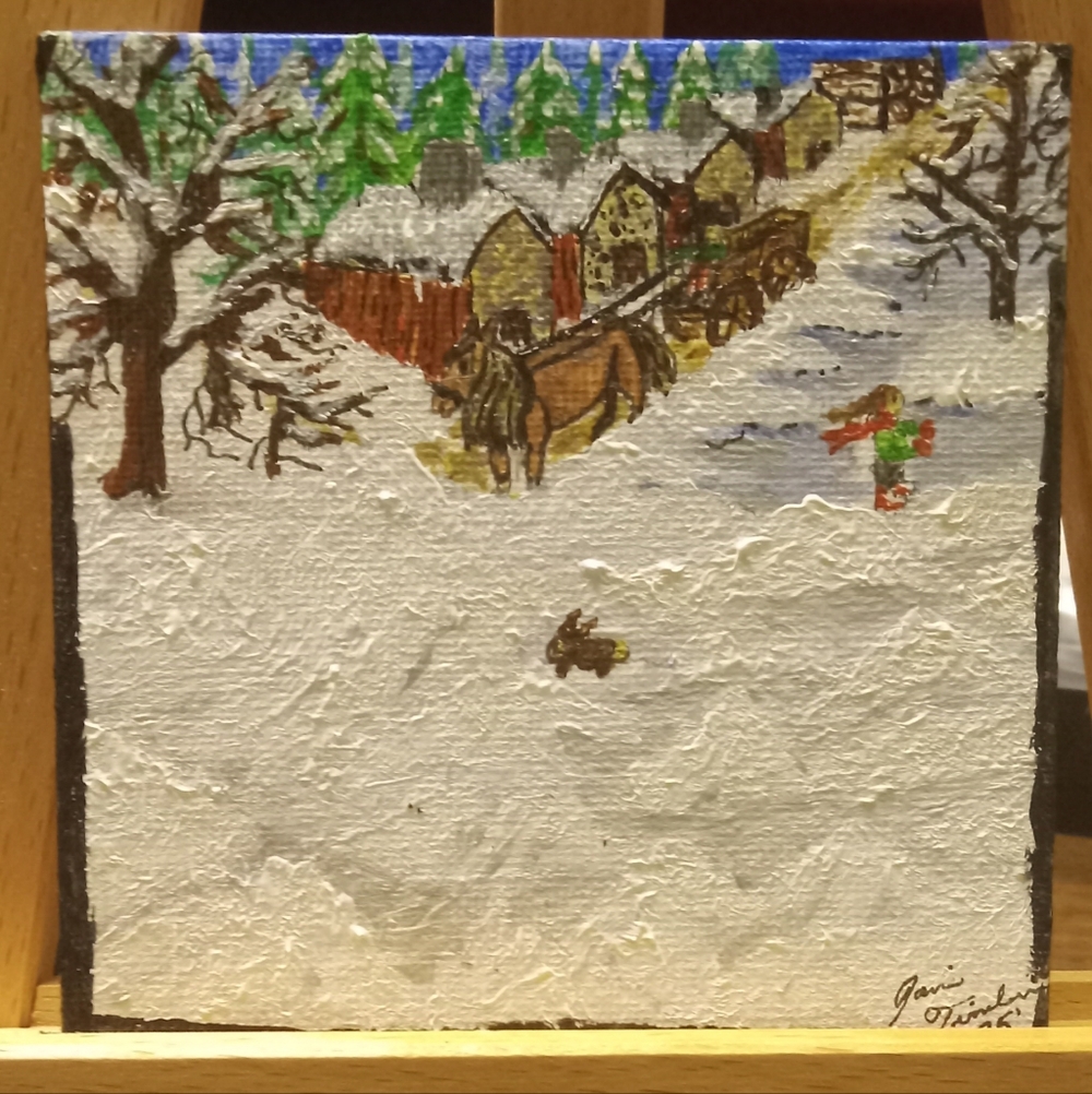 Hand Crafted Winter Village Scene with Horses
